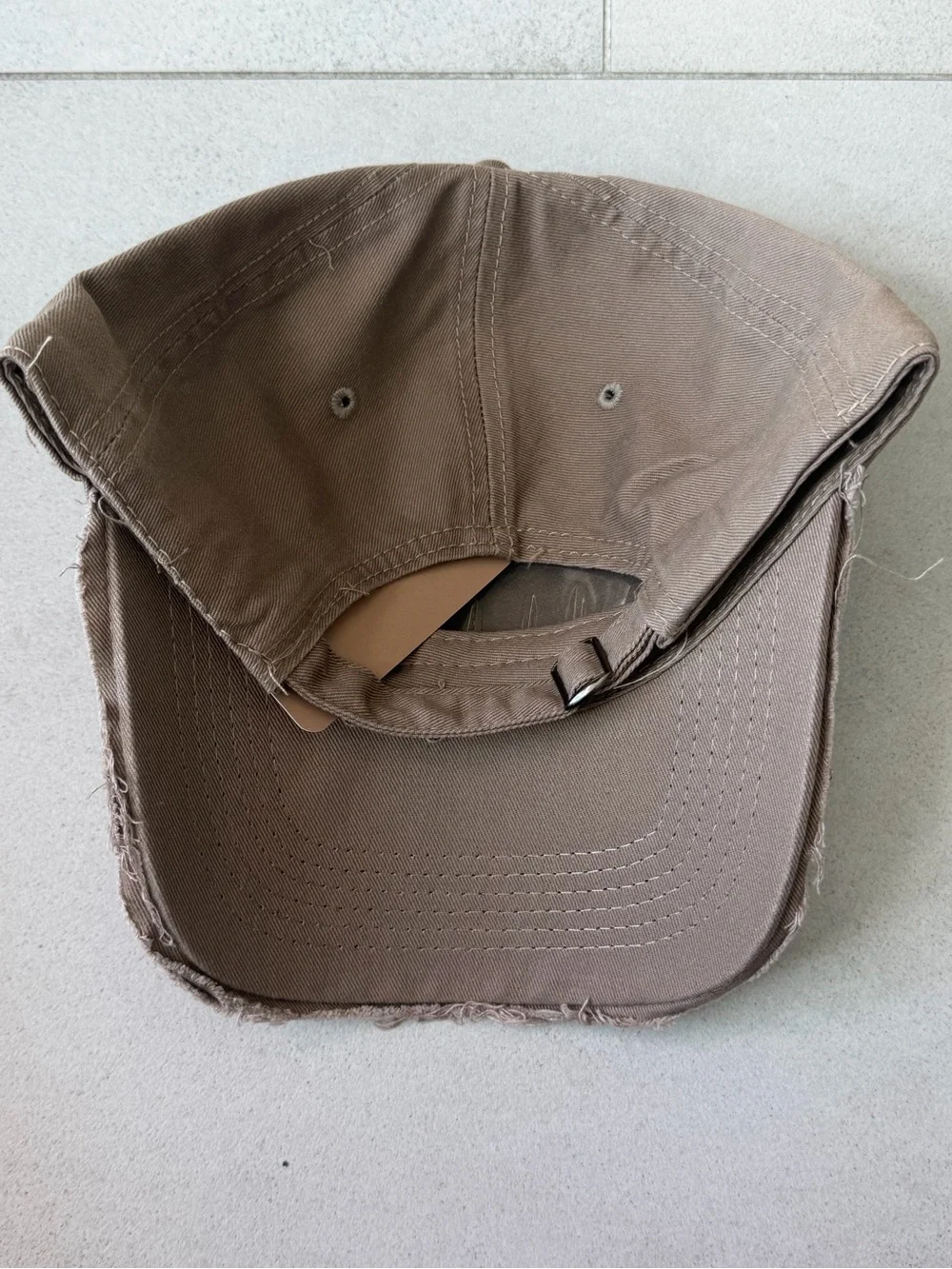Designer Taupe Brown Distressed Logo Baseball Cap Adjustable Cotton Hat NWT